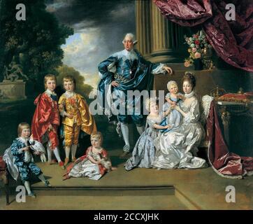 Johan Joseph Zoffany (Francfort 1733-Londres 1810) - George III (1738-1820), la reine Charlotte (1744-1818) et leurs six enfants âgés Banque D'Images