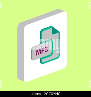 Icône de vecteur simple de document MP3. Modèle de conception de symbole d'illustration pour élément d'interface utilisateur Web mobile. Pictogramme isométrique de couleur parfaite sur carré blanc 3d. Illustration de Vecteur