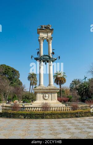 Christophe Colomb Monument, Jardines de Murillo, Séville, Andalousie, Espagne Banque D'Images