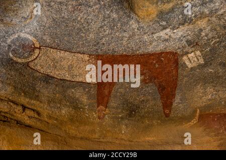 Peintures rupestres dans les grottes de Geel Lass, le Somaliland, en Somalie Banque D'Images