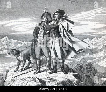 Carl August et Johann Wolfgang Goethe en Suisse, illustration historique d'Otto von Leixner, ont illustré l'histoire de la littérature allemande Banque D'Images