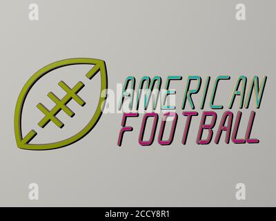 Illustration en 3D des graphiques de FOOTBALL AMÉRICAIN et texte fait par des lettres de dés métalliques pour la signification du concept et des présentations, illustration en 3D Banque D'Images