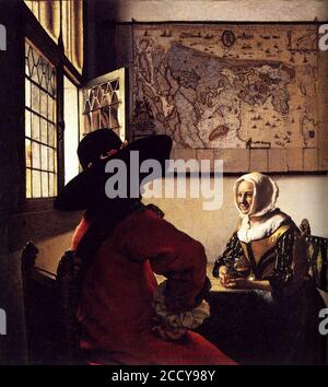 Johannes Vermeer - Officier avec une fille riante Banque D'Images