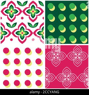 Collection de motifs vectoriels modernes rétro et géométriques du milieu du siècle sans couture - style années soixante et soixante-dix, collection de quatre arrière-plans Illustration de Vecteur