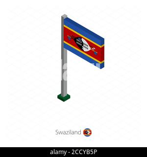 Drapeau du Swaziland sur Flagpole dans la dimension isométrique. Fond bleu isométrique. Illustration vectorielle. Illustration de Vecteur