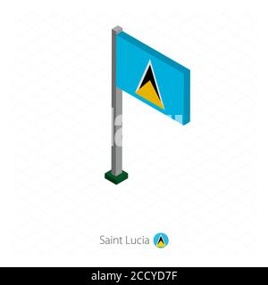 Drapeau de Sainte-Lucie sur Flagpole dans la dimension isométrique. Fond bleu isométrique. Illustration vectorielle. Illustration de Vecteur