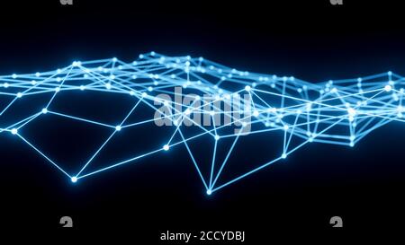 Structure filaire polygonale moderne abstraite, arrière-plan virtuel, technologie numérique, concept de science ou de données, visualisation de big data, rendu 3D cgi Banque D'Images