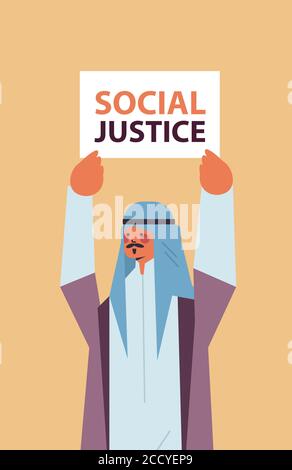 un militant arabe qui tient une affiche de lutte contre le racisme égalité raciale sociale justice arrêter la discrimination concept portrait vertical illustration vectorielle Illustration de Vecteur