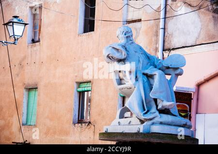 Statue de Jean-Louis-Ernst Meissonier peintre classique français à Figueres, Espagne par Antonin Mercie. Banque D'Images