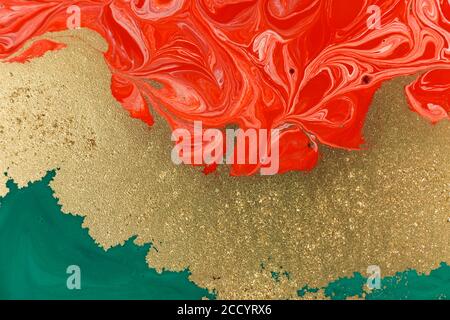 Fond de peinture abstrait de Noël vert, rouge et or. Banque D'Images