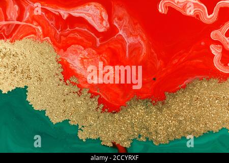 Fond de peinture abstrait de Noël vert, rouge et or. Banque D'Images