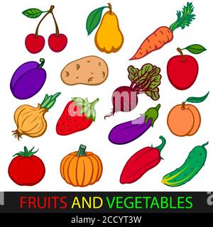 Fruits et légumes. Définir des images vectorielles plates. Illustration de Vecteur
