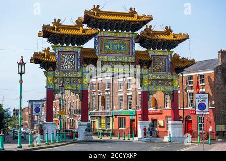 Chinatown Gate sur Nelson Street à Liverpool, Angleterre, Royaume-Uni Banque D'Images