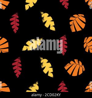 Le style d'impression monochrome laisse un arrière-plan de motif vectoriel transparent. Texturé découpé jaune, rouge, orange sur fond noir. Fabrication artisanale à la main Illustration de Vecteur