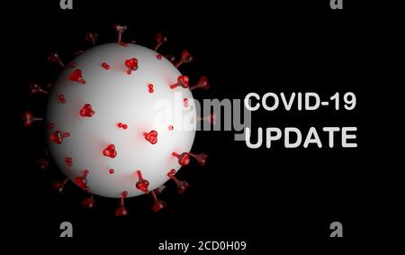 Molécule de coronavirus 2019-NCoV avec enveloppe blanche et pointes rouges en gros plan. Bannière avec le texte Covid-19 Update. Rendu 3D Banque D'Images
