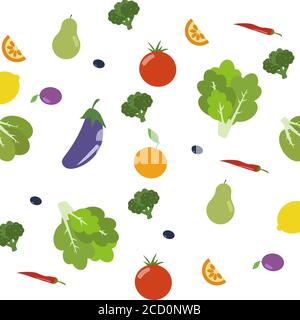 Motif fruits et légumes sans couture sur fond blanc Illustration de Vecteur
