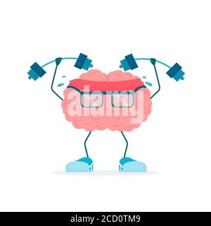 Le personnage du cerveau s'exerçant avec des haltères sur fond blanc, vecteur Illustration de Vecteur