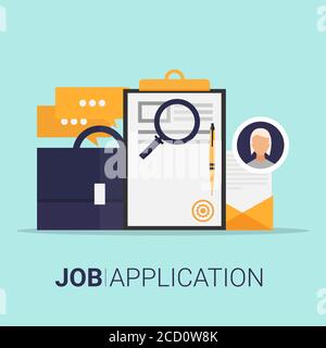 Lettre de demande d'emploi et messages en ligne sur fond turquoise, illustration Illustration de Vecteur