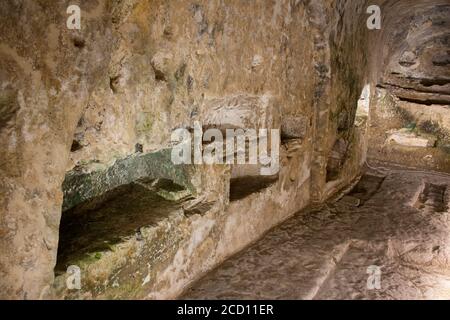 Europe, Malte, la Valette, Rabat. Catacombes de Saint-Paul, utilisées à l'époque romaine pour enterrer les morts selon la culture romaine. Banque D'Images