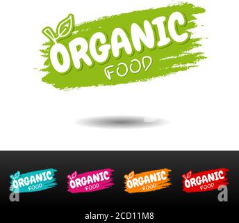 Ensemble de badges d'aliments biologiques. Étiquettes vectorielles dessinées à la main. Illustration de Vecteur