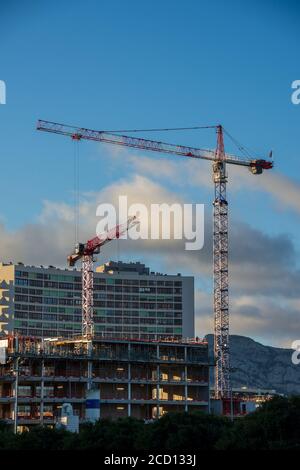 Site de construction avec deux grues Banque D'Images