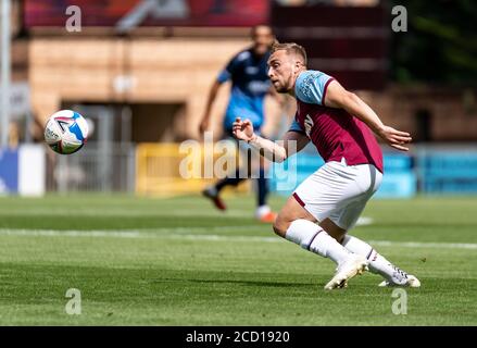 High Wycombe, Royaume-Uni. 25 août 2020. Jarrod Bowen, de West Ham, s'est Uni lors du match amical avant la saison 2020/21 entre Wycombe Wanderers et West Ham, à Adams Park, High Wycombe, en Angleterre, le 25 août 2020. Photo de Liam McAvoy. Crédit : Prime Media Images/Alamy Live News Banque D'Images