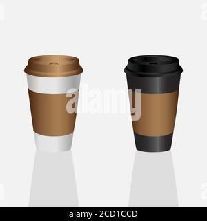 Boisson chaude à emporter, peut être n'importe quel type de boisson chaude comme le thé vert chaud Latte, le café au lait chaud ou le Cappuccino dans une tasse en papier blanc et noir avec du noir Illustration de Vecteur