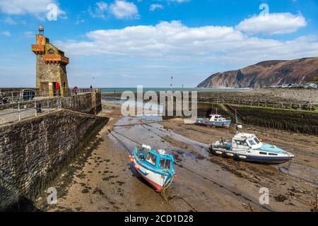 Port de Lynmouth, marée basse, Devon, UK Banque D'Images
