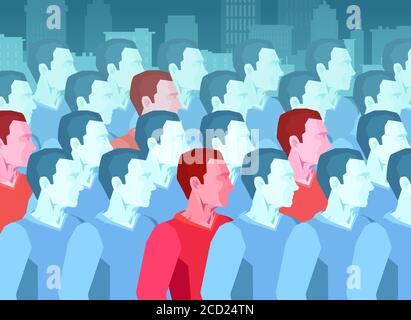Vecteur d'un grand groupe de personnes avec quelques hommes être infecté par un agent pathogène contagieux Illustration de Vecteur