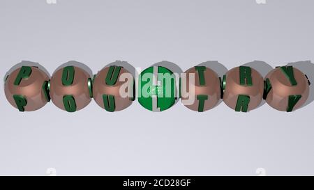 Texte de volaille par des lettres de dés cubes, illustration 3D Banque D'Images