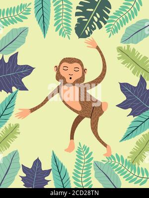 motif animal sauvage de singe dans la jungle Illustration de Vecteur