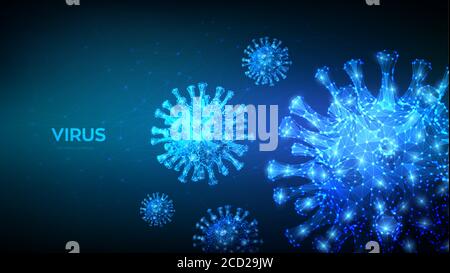 Coronavirus 2019-nCov Nouveau coronavirus faible poly concept abstrait. Vue microscopique des cellules virales. Dangereux virus asiatique de la ncov corona, SRAS Illustration de Vecteur