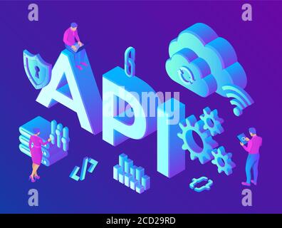 API. Interface de programmation d'application. Outil de développement de logiciels, concept de technologie de l'information. Processus technologique de développement logiciel Illustration de Vecteur