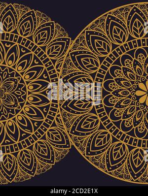 les moitiés de mandalas d'or encerclant sur fond sombre, les mandalas de luxe vintage, la décoration ornementale Illustration de Vecteur