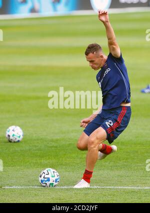 Le défenseur du Chicago Fire FC Boris Sekulic (2) se réchauffe avant la Major League Soccer (MLS) le Chicago Fire FC prend le FC Cincinnati le mardi 25 août, Banque D'Images