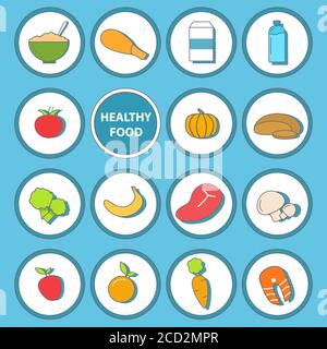 Ensemble vectoriel d'icônes d'aliments sains dans un design plat Illustration de Vecteur