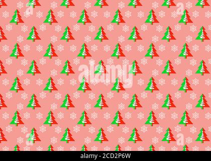 Motif sans couture avec arbres de noël et flocons de neige sur fond rose. Fond de motif de composition minimal des arbres de Noël. Nouvelle année et Chr Banque D'Images