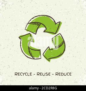 Symbole de réutilisation de recyclage de la feuille de croquis isolé sur fond papier artisanal. Icône de recyclage de vecteur dessiné à la main. Panneau de recyclage pour la conception écologique Illustration de Vecteur