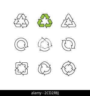 L'ensemble de symboles de réutilisation de la bordure d'esquisse est recyclé et isolé sur du blanc. Icône de recyclage de vecteur dessiné à la main. Recyclez les affiches, recyclez les collections de symboles Illustration de Vecteur