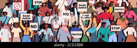 les militants du peuple afro-américain tenant des affiches de lutte contre le rasme égalité raciale justice sociale arrêter la discrimination concept portrait horizontal vecteur illustration Illustration de Vecteur