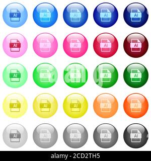 Icônes de format de fichier ai par lot de 25 couleurs brillantes boutons sphériques Illustration de Vecteur