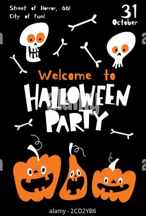 Vector Bienvenue à Halloween affiche de fête dans le style de dessin animé plat Illustration de Vecteur