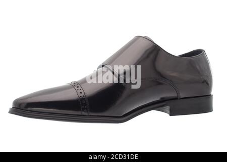 Noir chaussures cuir hommes chaussures sur fond blanc. Banque D'Images