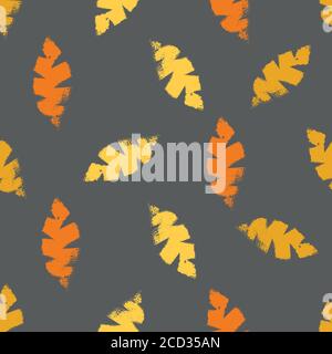 Le style d'impression monochrome laisse un arrière-plan de motif vectoriel transparent. Feuillage jaune découpé texturé et orange sur fond marron. Fait à la main Illustration de Vecteur