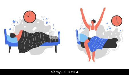 Bonnes et mauvaises habitudes se réveillant tôt et tard Illustration de Vecteur