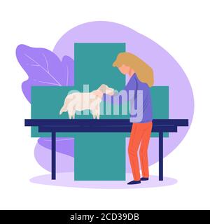 Chien aux cliniques sur le chekup au vétérinaire doc Illustration de Vecteur