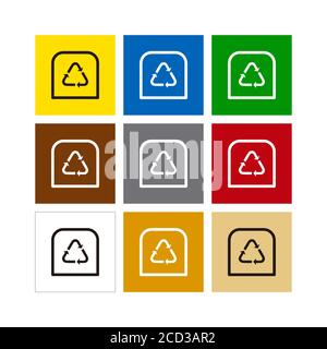 Récipient de recyclage de différentes couleurs. Icônes pour les étiquettes de produit afin de les recycler correctement. Illustration de Vecteur