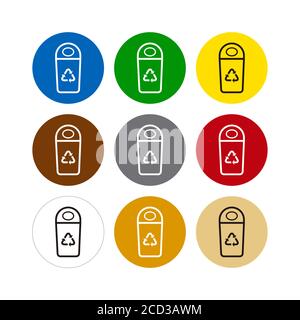Bacs de recyclage de différentes couleurs. Icônes pour les étiquettes de produit afin de les recycler correctement. Illustration de Vecteur