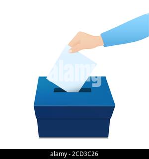 Modèle de boîte de vote électorale avec mise manuelle du papier de vote vierge dans le vecteur de l'urne. Illustration de Vecteur