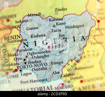 Carte géographique du Nigeria avec des villes importantes Banque D'Images